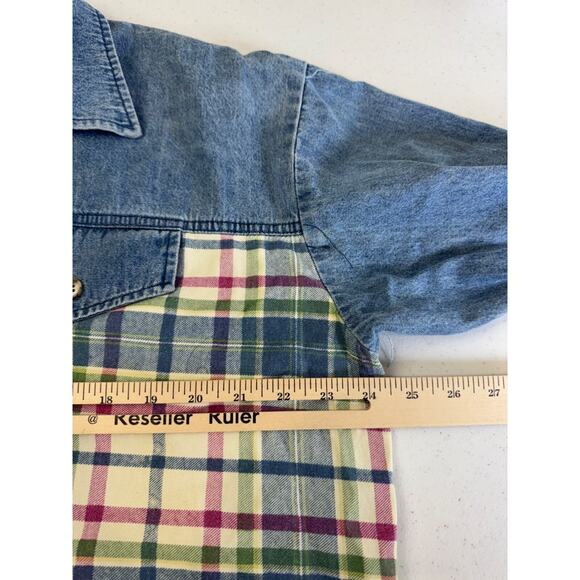 Vintage County Seat Denim & Plaid Zip Jacket S 80s‎ 90s Gorpcore Cottagecore - Picture 10 of 12